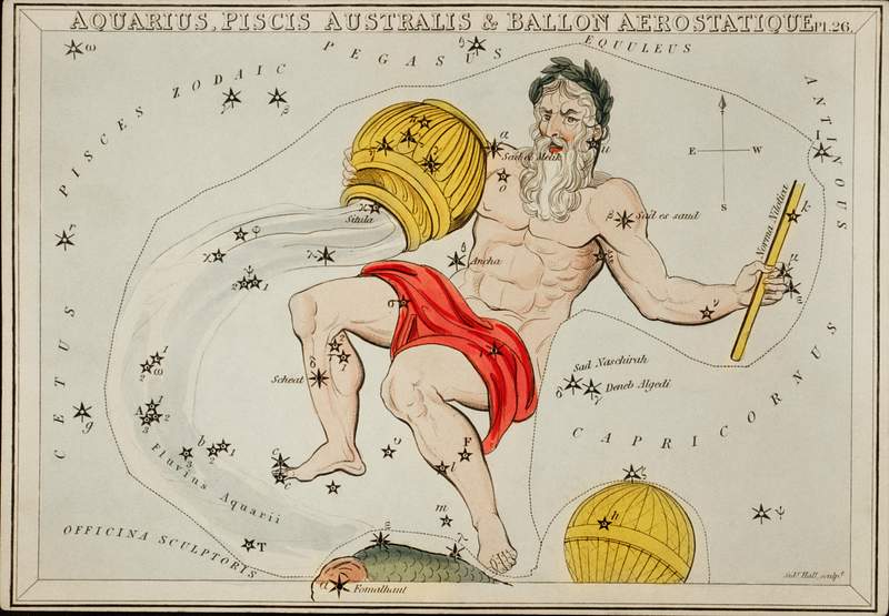 Sidney Hall’s (1831) astronomical chart… | Free public domain illustration Sidney Hall’s (1831) astronomical chart illustration of the zodiacs Aquaris, Piscis Australis and Ballon Aerostatique.…
