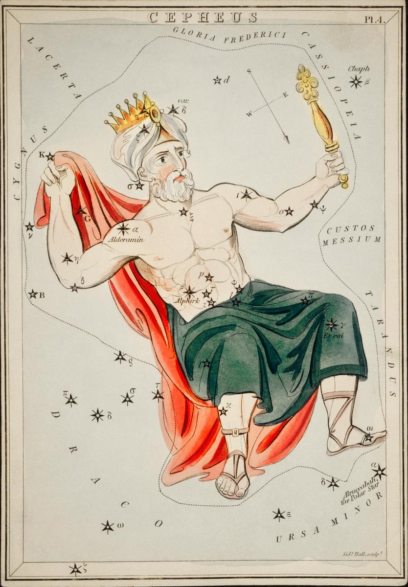 Sidney Hall’s (1831) astronomical chart… | Free public domain illustration Sidney Hall’s (1831) astronomical chart illustration of the Cepheus. Original from Library of Congress. Digitally…