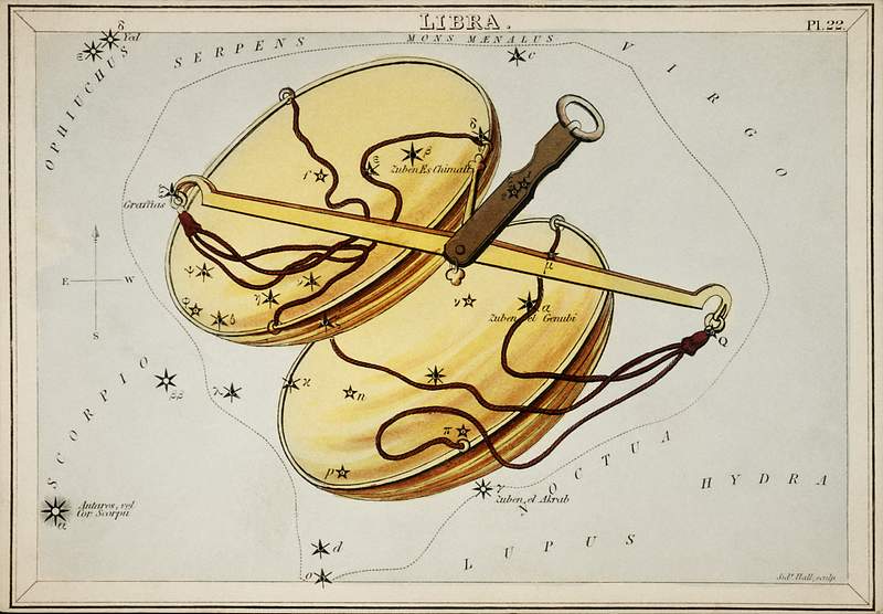 Sidney Hall’s (1831) astronomical chart… | Free public domain illustration Sidney Hall’s (1831) astronomical chart illustration of the Libra. Original from Library of Congress. Digitally…