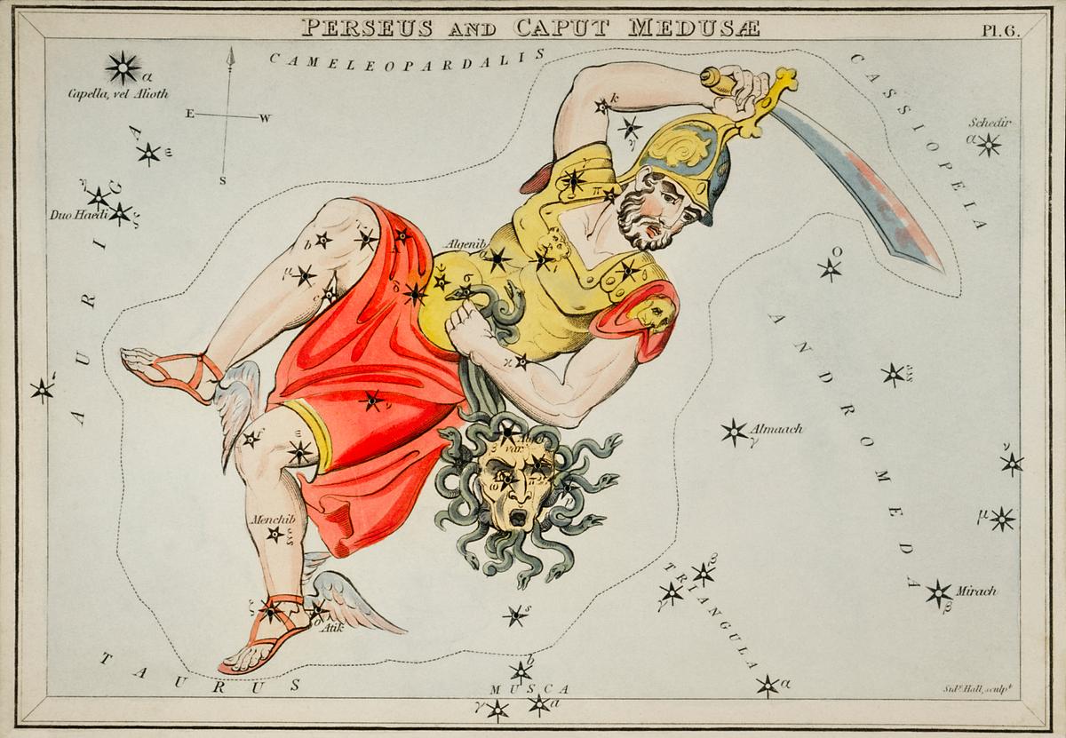Sidney Hall’s (1831) astronomical chart… | Free public domain illustration Sidney Hall’s (1831) astronomical chart illustration of the Perseus and the Caput Medusae. Original from Library of…
