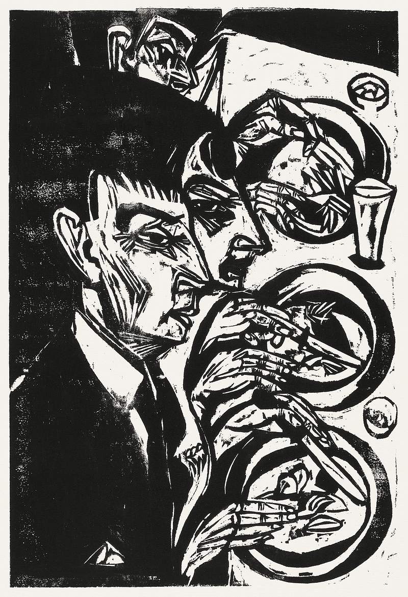 Nervous People at Dinner (1916) print in high resolution by Ernst Ludwig Kirchner. Original from Yale University Art Gallery.…