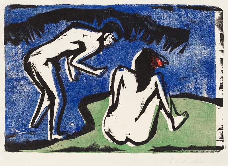 Bathing Couple (1910) print in high resolution by Ernst Ludwig Kirchner. Original from The National Gallery of Art. Digitally…