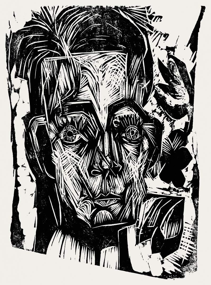 Head of Dr. Robert Binswanger (ca.1917–1918) print in high resolution by Ernst Ludwig Kirchner. Original from The…