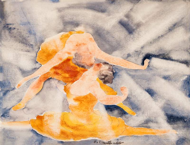 Two Women Acrobats (1916) painting in high resolution by Charles Demuth. Original from The Barnes Foundation. Digitally…