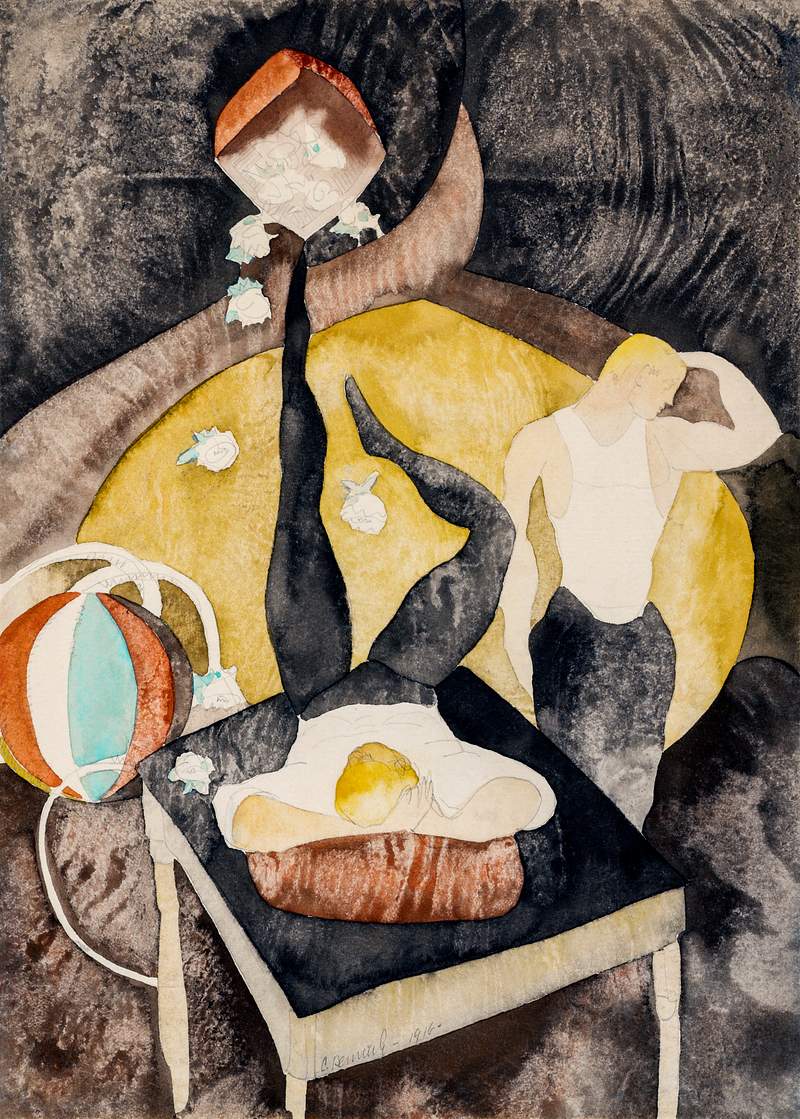 In Vaudeville: Two Acrobat-Jugglers(1916) painting in high resolution by Charles Demuth. Original from The Barnes Foundation.…