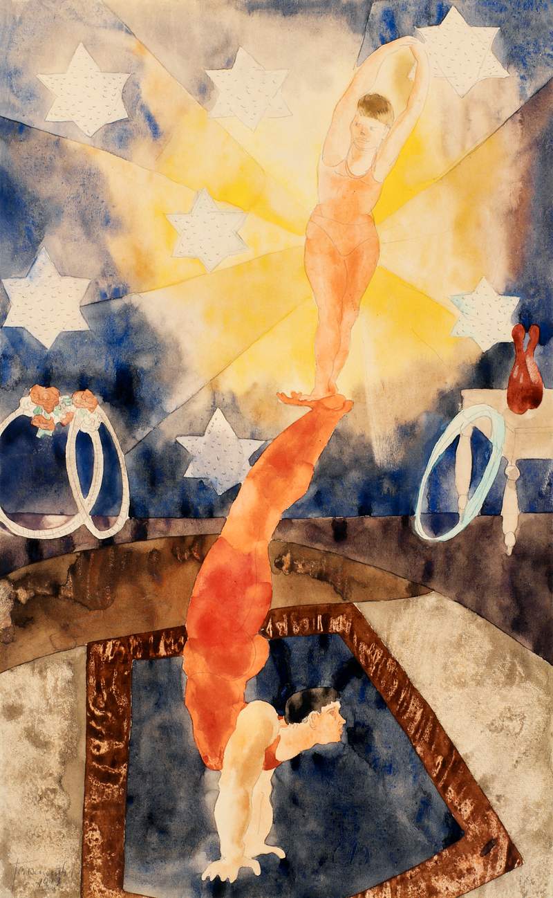Two Acrobats in Red Tights (1917) painting in high resolution by Charles Demuth. Original from The Barnes Foundation.…