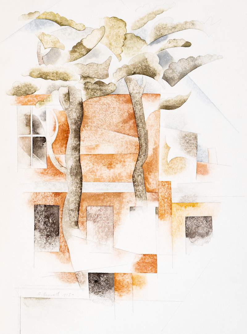 Bermuda: Houses Seen Through Trees (1918) painting in high resolution by Charles Demuth. Original from The Barnes Foundation.…