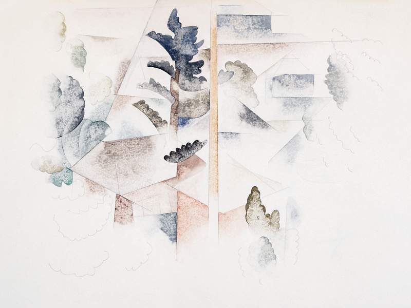 Bermuda: Trees and Architecture (ca.1916–1917) painting in high resolution by Charles Demuth. Original from The Barnes…