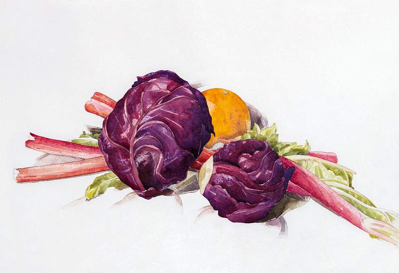Red Cabbages, Rhubarb and Orange (1929) painting in high resolution by Charles Demuth. Original from The MET Museum.…