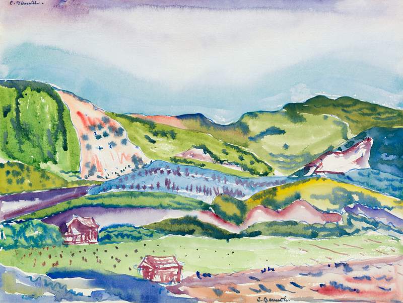 Mountain with Red House (ca. 1913) painting in high resolution by Charles Demuth. Original from The MET Museum. Digitally…