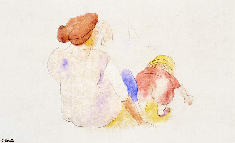 Woman with Child in Red Suit (ca.1916) painting in high resolution by Charles Demuth. Original from The Smithsonian…