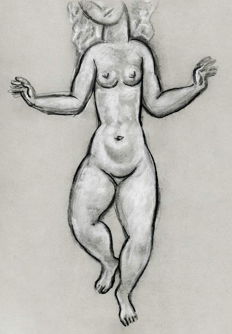 Dancing naked woman (ca. 1891–1941) drawing in high resolution by Leo Gestel. Original from The Rijksmuseum. Digitally…