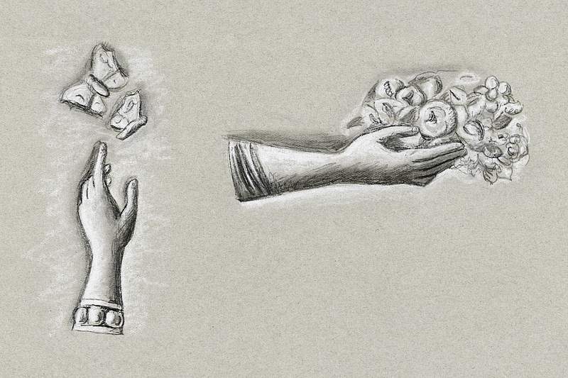Hands with flowers and butterflies (ca. 1891–1941) drawing in high resolution by Leo Gestel. Original from The…