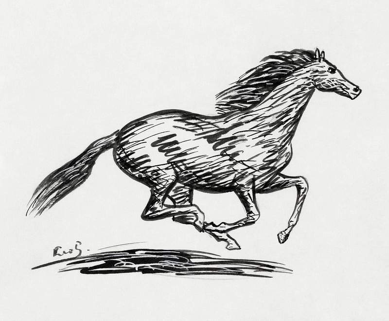 Galloping horse (ca. 1891–1941) drawing in high resolution by Leo Gestel. Original from The Rijksmuseum. Digitally…