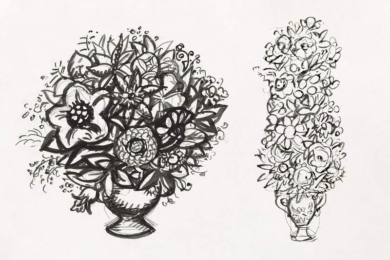 Two studies of a vases of flowers (ca. 1891–1941) drawing in high resolution by Leo Gestel. Original from The…