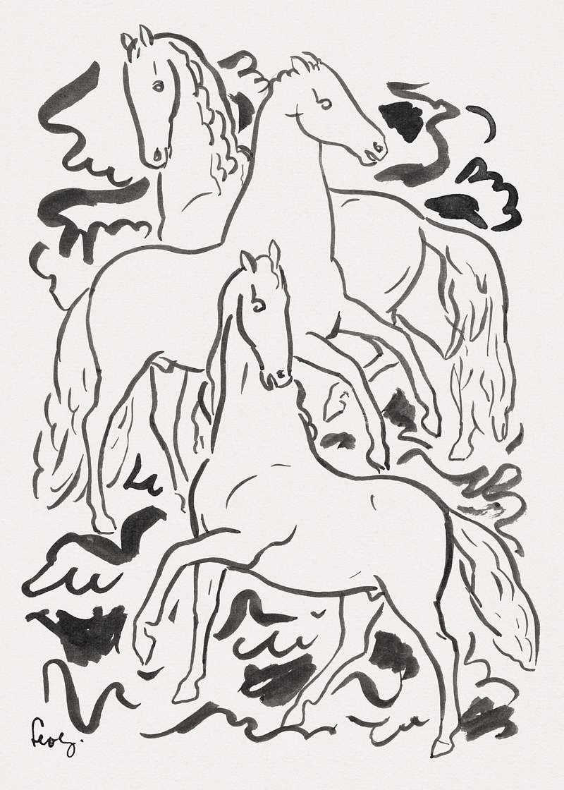 Three Horses (ca. 1925–1930) drawing in high resolution by Leo Gestel. Original from The Rijksmuseum. Digitally…