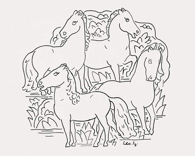 Four horses (ca. 1891–1941) drawing in high resolution by Leo Gestel. Original from The Rijksmuseum. Digitally enhanced…