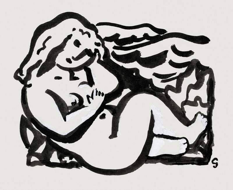 Seated Female Nude (ca. 1891–1941) drawing in high resolution by Leo Gestel. Original from The Rijksmuseum. Digitally…