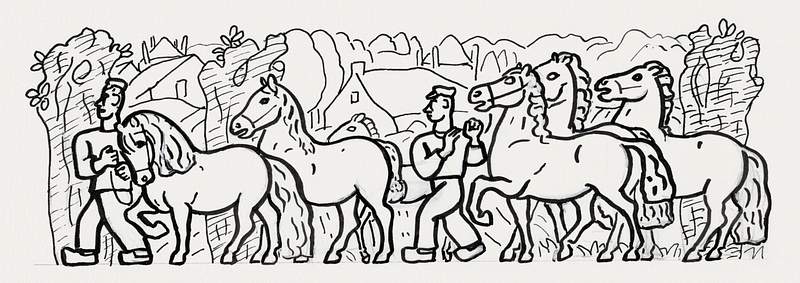 Horses and men (ca. 1891–1941) drawing in high resolution by Leo Gestel. Original from The Rijksmuseum. Digitally…