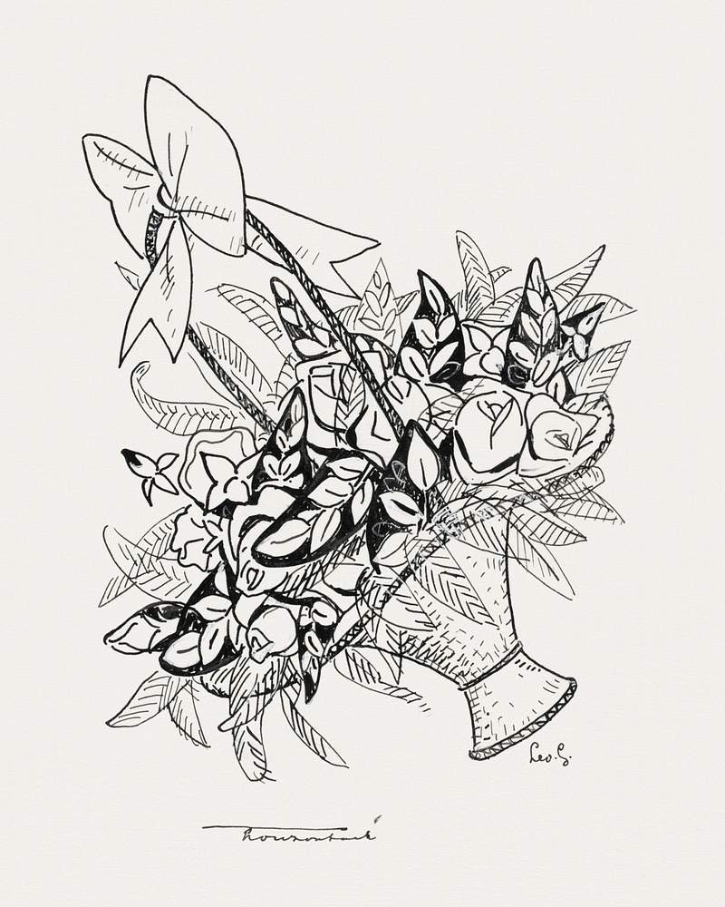 Basket with flowers (ca. 1891–1941) drawing in high resolution by Leo Gestel. Original from The Rijksmuseum. Digitally…