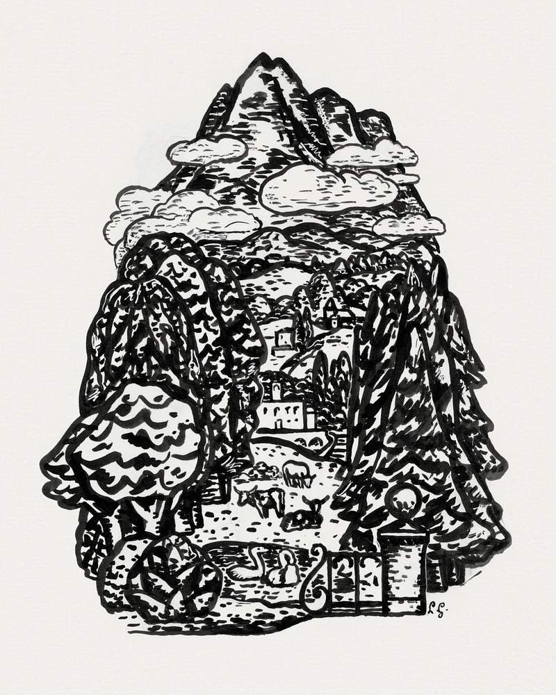 Mountain landscape (ca. 1891–1941) drawing in high resolution by Leo Gestel. Original from The Rijksmuseum. Digitally…