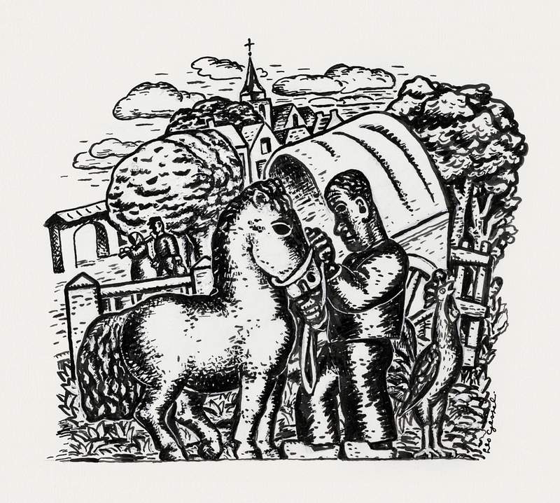 Man with a horse and carriage (ca. 1891–1941) drawing in high resolution by Leo Gestel. Original from The Rijksmuseum.…