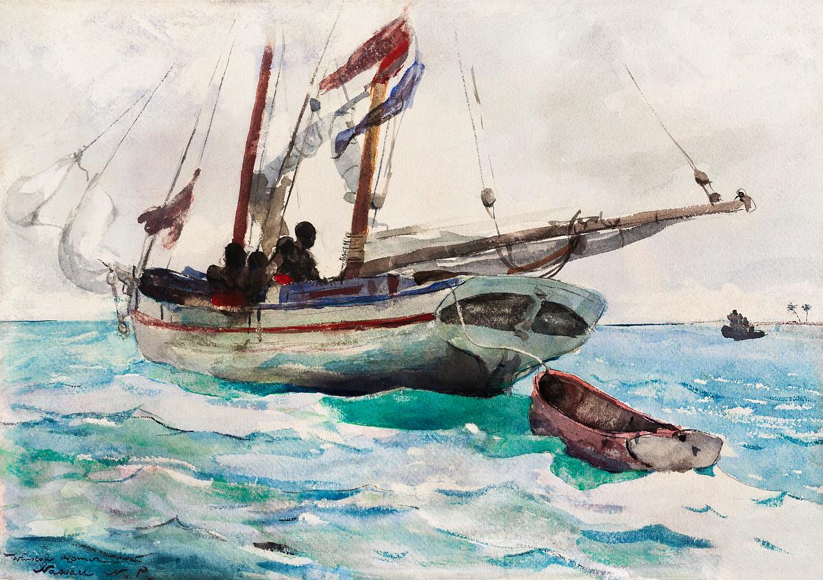 Schooner–Nassau (ca. 1888–1889)… | Free public domain illustration Schooner–Nassau (ca. 1888–1889) by Winslow Homer. Original from The Smithsonian Institution. Digitally enhanced…
