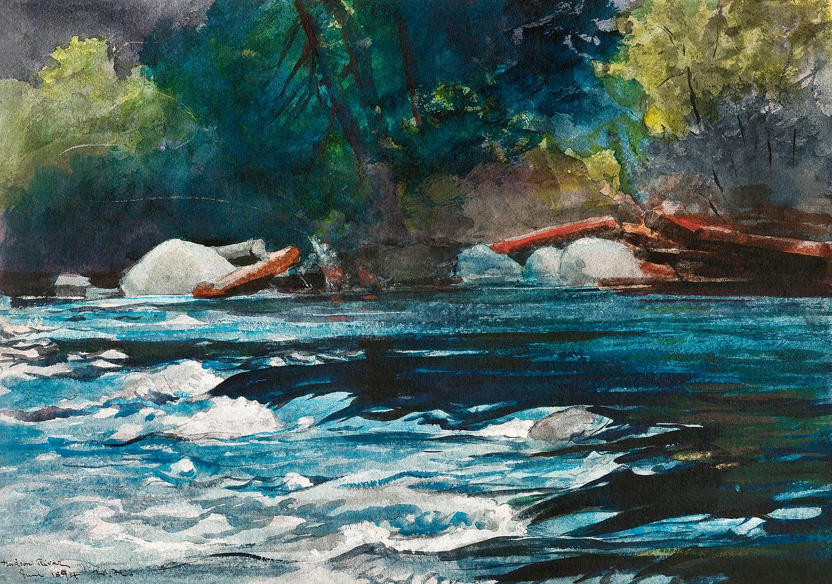 The Rapids, Hudson River, Adirondacks (1894)… | Free public domain illustration The Rapids, Hudson River, Adirondacks (1894) by Winslow Homer. Original from The Smithsonian Institution. Digitally enhanced…