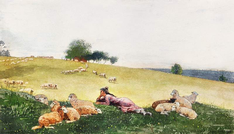 Shepherdess of Houghton Farm (1878) by Winslow Homer. Original from The Clark Art Institute. Digitally enhanced by rawpixel.