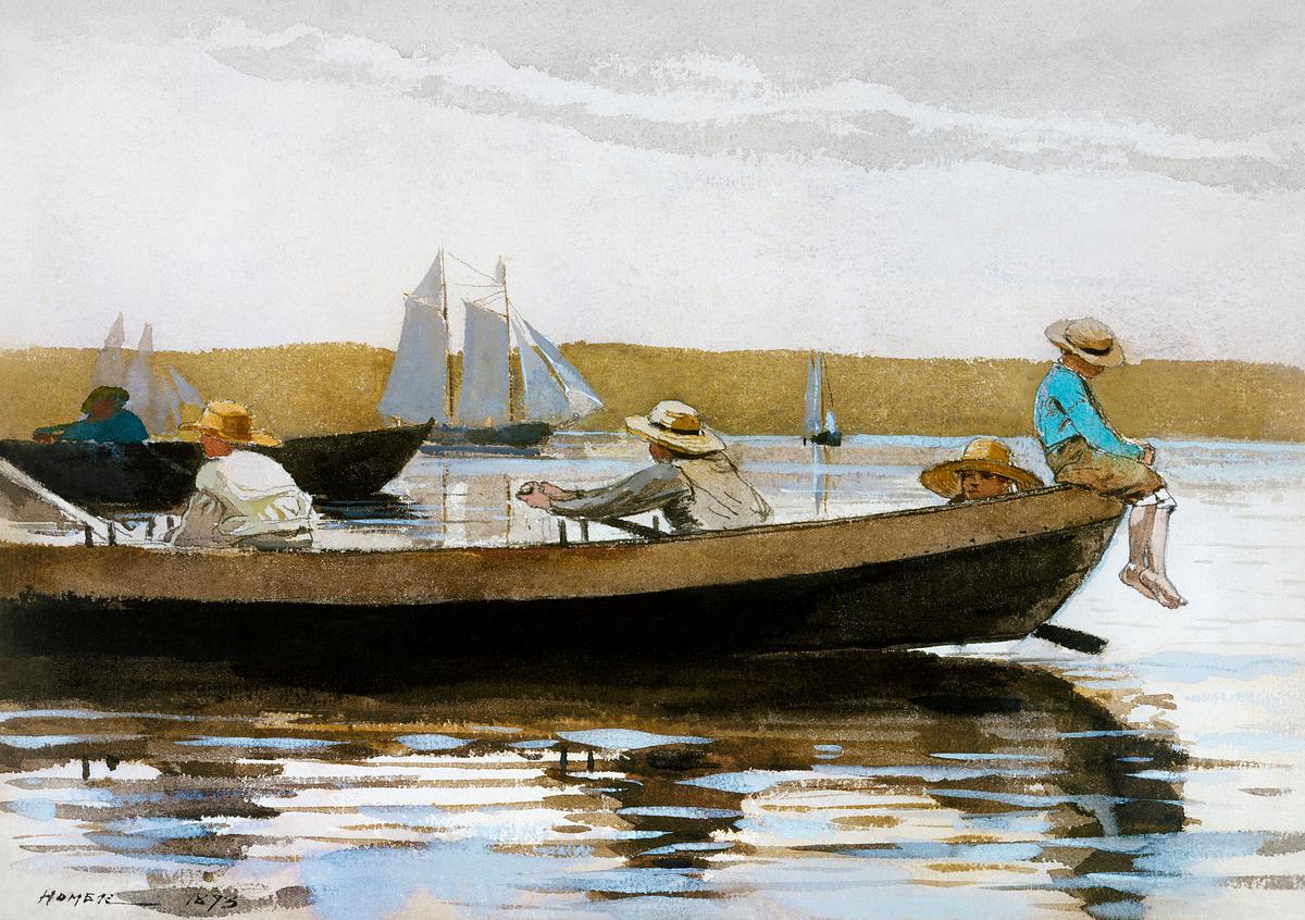 Boys in a Dory (1873) by Winslow Homer.… | Free public domain illustration Boys in a Dory (1873) by Winslow Homer. Original from The MET museum. Digitally enhanced by rawpixel.