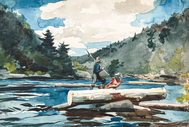 Hudson River, Logging (ca. 1891–1892) by Winslow Homer. Original from The National Gallery of Art. Digitally enhanced…