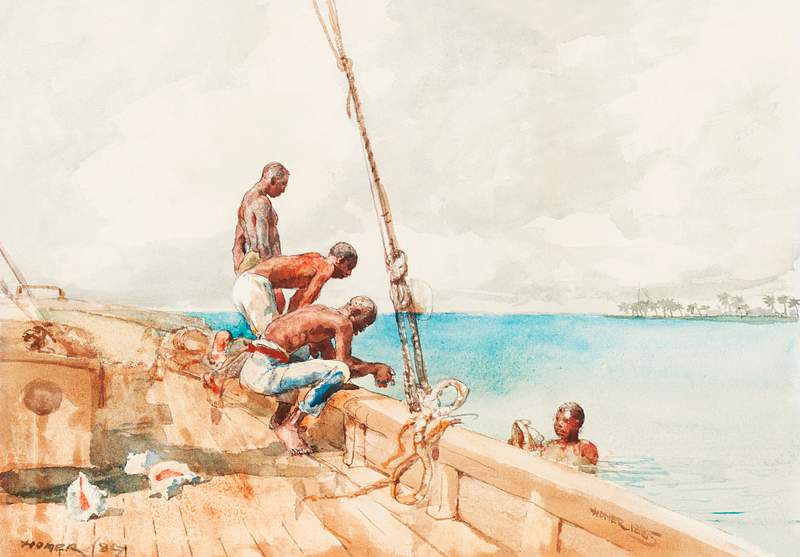 The Conch Divers (1885) by Winslow Homer. Original from The Minneapolis Institute of Art. Digitally enhanced by rawpixel.