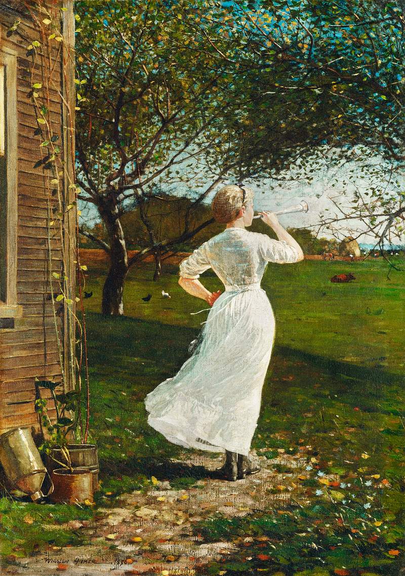 The Dinner Horn, Blowing the Horn at Seaside (1870) by Winslow Homer. Original from The National Gallery of Art. Digitally…