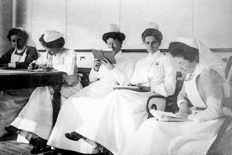 Nurses at Floating hospital (ca. 1910–1915). Original from Library of Congress. Digitally enhanced by rawpixel.