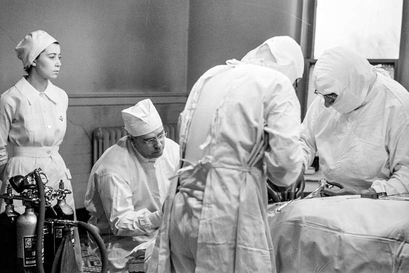 Operation, Herrin Hospital (private), Herrin, Illinois (1939). Original from Library of Congress. Digitally enhanced by…