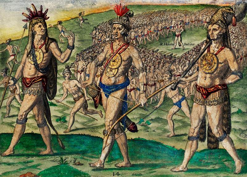 Outina, aided by the French, overcomes his enemy, Potanou ; Outina departs for war with military discipline illustration from…