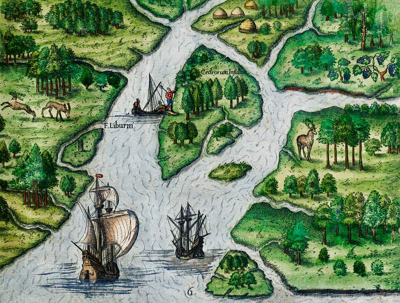 Port Royal, South Carolina illustration from Grand voyages (1596) by Theodor de Bry (1528-1598). Original from The New York…
