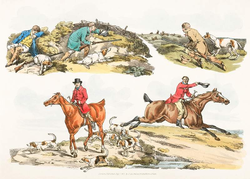 Illustration of hare hunting from Sporting Sketches (1817-1818) by Henry Alken (1784-1851). Original from The New York Public…
