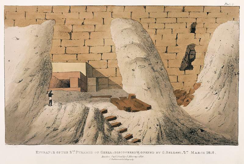 Plate 9 : Entrance into the Pyramid of Cephrene illustration from the kings tombs in Thebes by Giovanni Battista Belzoni…