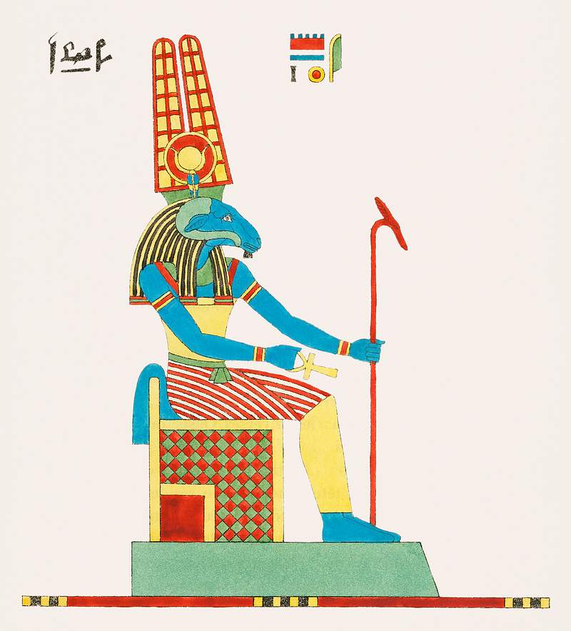 Amon, Amon-ra illustration from Pantheon Egyptien (1823-1825) by Leon Jean Joseph Dubois (1780-1846). Digitally enhanced by…