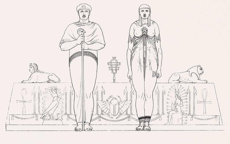 Osiris & Isis from An illustration of the Egyptian, Grecian and Roman costumes by Thomas Baxter (1782–1821). Original…