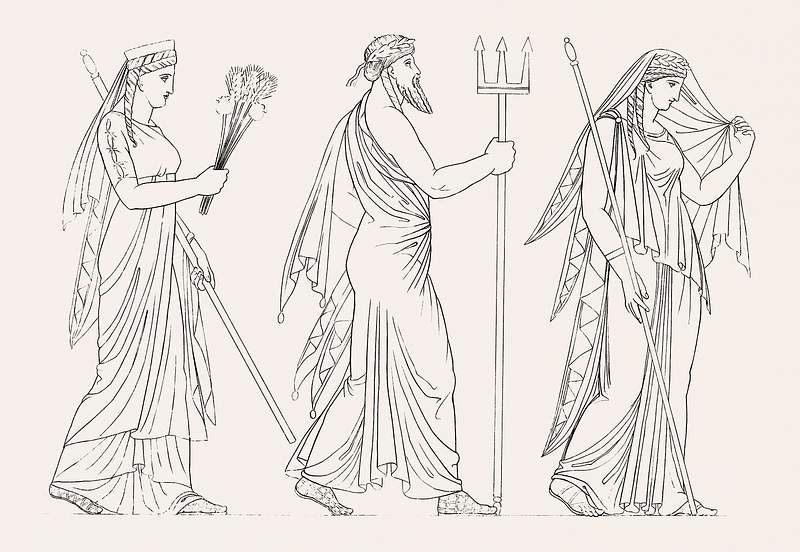 Juno, Neptune & Ceres from An illustration of the Egyptian, Grecian and Roman costumes by Thomas Baxter (1782–1821).…