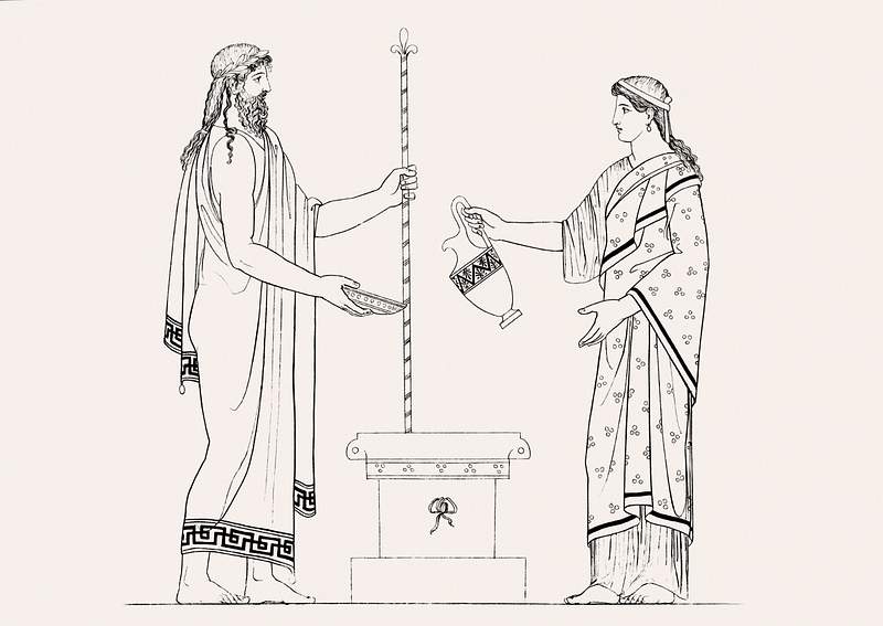 Libation from An illustration of the Egyptian, Grecian and Roman costumes by Thomas Baxter (1782–1821). Original from…