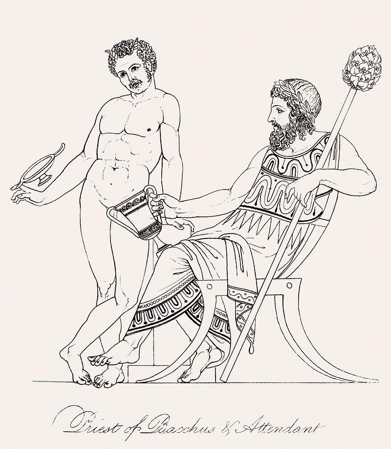 Priest of Bacchus & attendant from An illustration of the Egyptian, Grecian and Roman costumes by Thomas…