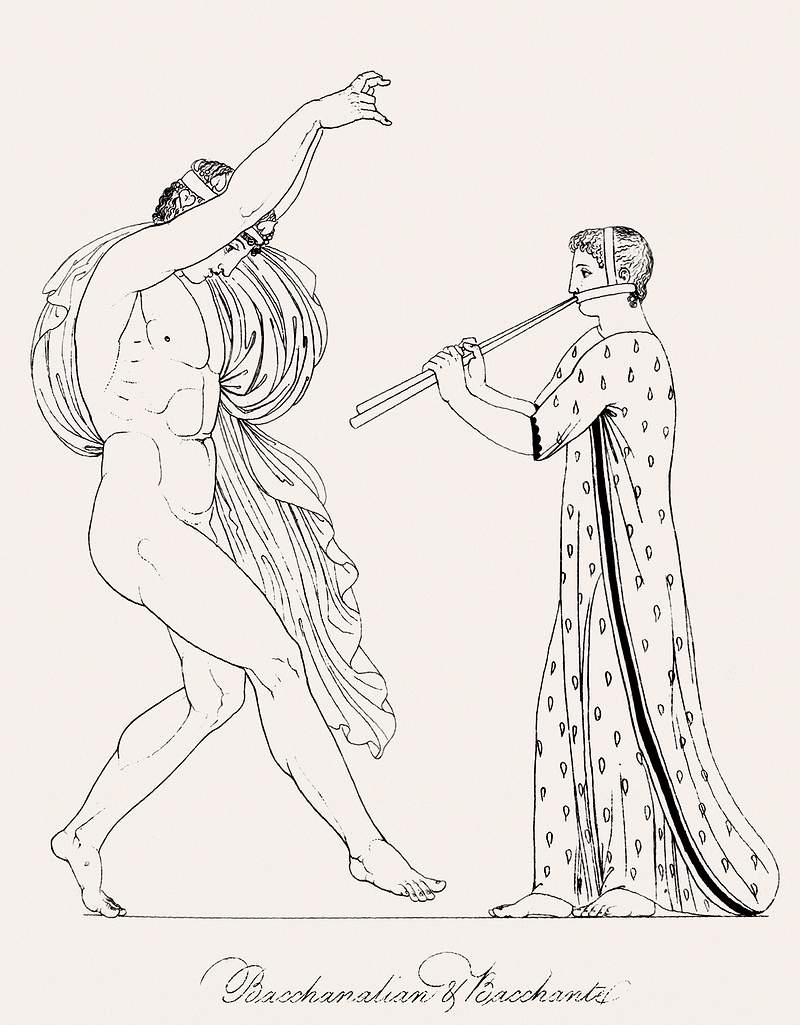 Bacchanalian & bacchante from An illustration of the Egyptian, Grecian and Roman costumes by Thomas Baxter (1782–1821).…