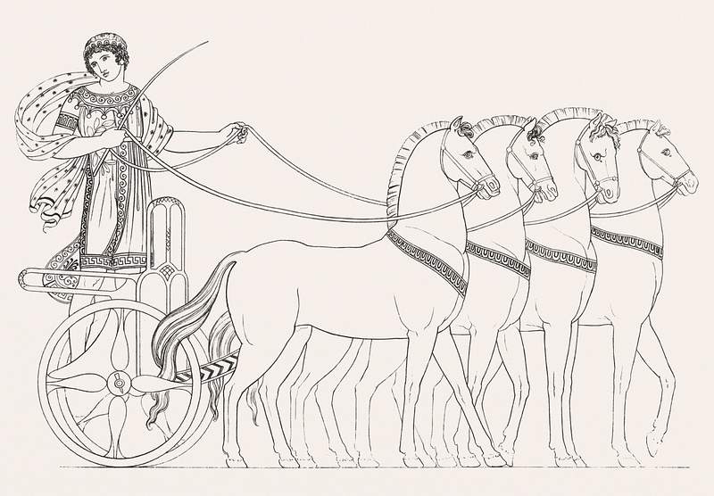 Paris in the quadriga from An illustration of the Egyptian, Grecian and Roman costumes by Thomas Baxter (1782–1821).…