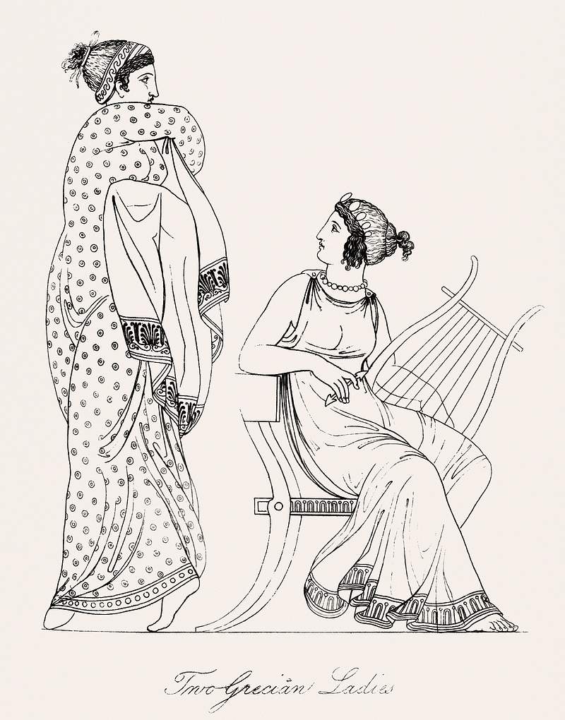 Two Grecian ladies from An illustration of the Egyptian, Grecian and Roman costumes by Thomas Baxter (1782–1821).…