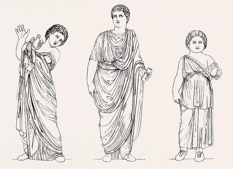 Roman youth and children from An illustration of the Egyptian, Grecian and Roman costumes by Thomas Baxter (1782–1821).…