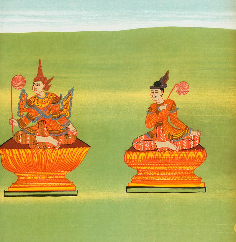 7. King Tarabya of Ava (Mintárá nat) and 8. Receiver of the royal voice (Thandawgán nat) from The thirty-seven nats : a phase of spirit worship prevailing in Burma (1906) by William Griggs (1832-1911). Original from The New York Public Library. Digitally enhanced by rawpixel. 7. King Tarabya of Ava (Mintárá nat) and 8. Receiver of the royal voice (Thandawgán nat) from The thirty…