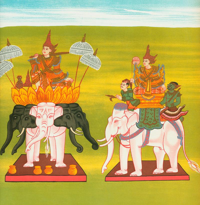 11. Lord of Five White Elephants (Ngázíshin nat) and 12. Lord of the White Elephant of Aung Pinl (Aungbinlè Sinbyushin nat) from The thirty-seven nats : a phase of spirit worship prevailing in Burma (1906) by William Griggs (1832-1911). Original from The New York Public Library. Digitally enhanced by rawpixel. 11. Lord of Five White Elephants (Ngázíshin nat) and 12. Lord of the White Elephant of Aung Pinl…